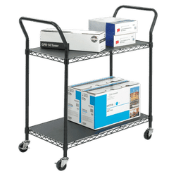 Safco Wire Utility Cart, 2 Shelves, 40 1/2"h X 43 3/4"w X 19 1/2"d, Black
