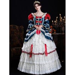 Vintage Rococò Rinascimento Maxi Vestito Normale A sbuffo Principessa Sposa Pieghettato Con Volant Principessa Girocollo Costume Per donna Halloween Carnevale Mascherata Feste Halloween Performance