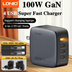 LDNIO 100W USB C Charger Block GaN Portable Travel Charger Multiport Laptop Charger Wall Charger Power Adapter US EU UK Plug