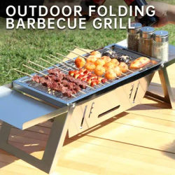 Outdoor Folding Barbecue Grill, 304 Stainless Steel Portable Folding Charcoal Oven, Camping, Picnic and Beach Barbecue Tool
