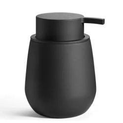 Matte black round soap dispenser, modern minimalist style for bathroom and kitchen countertops, refillable