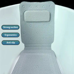 Tapis de douche Extra Long et doux avec oreiller, tapis de bain avec ventouses et trous de vidange pour baignoire, tapis de bain antidérapants
