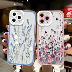 Luxury Flower Phone Case For iPhone 16e 16 15 14 13 12 11 Mini Pro Max X XR XSMax 7 8 Plus Transparent Soft TPU Back Cover