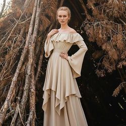 Elegante Medievale Rinascimento Abito da cocktail Abito ispirato alla Reggenza Manica a Palloncino Vichingo Elfico Senza spalline Tinta unica Costume Per donna Celtico Costumi da pirata Fantasia