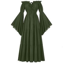 Retrò Vintage Medievale Rinascimento Vestito Vichingo Elfico Tinta unica Costume Per donna Celtico Fantasia Reale Halloween Carnevale Mascherata LARP Adulti Vestito