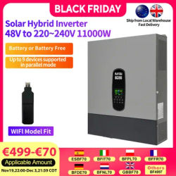 DATOUBOSS 11kw Inverter Support Battery or Battery Free 48V to 220Vac Pure Sine Wave Off-Grid or On-Grid 2*MPPT Solar Hybrid