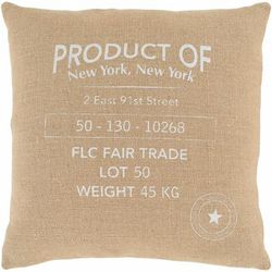 Mizpah 20" Square Cottage Jute Ivory/Tan Throw Pillow - Boutique Rugs