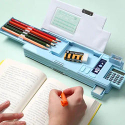 Creative Multi-functional Plastic Stationery Box with Calculator Double-sided Magnetic Creative Pencil Case for School Students