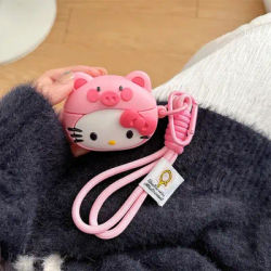 3D Cute Cartoon Sanrio Hello Kitty bowknot Earphone Case For Airpods 1 2 3 4 Pro 2 Headset Protective Soft Cover With Lanyard