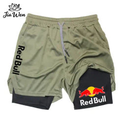 Print 2 in 1 Running Workout Shorts for Men Gym Athletic Performance Shorts with Phone Pocket Towel Loop Activewear RL000416
