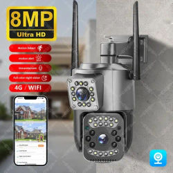 V380 Pro WiFi IP Camera Outdoor 8MP Dual Lenses Dual Screens Security Video Monitor Color Night Vision Waterproof CCTV 4G Camera
