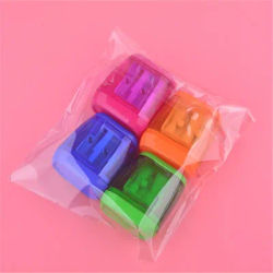 4pc Student Plastic Color Transparent Pencil Sharpener Geometric Double Hole Sketch Pencil Sharpener Manual Pencil Sharpener