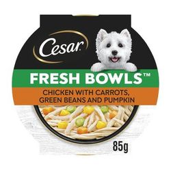 10x85g Chicken with Carrots Green Beans & Pumpkin Gravy Fresh Bowls Cesar Wet Dog Food