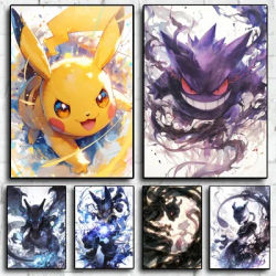 Pokemon Watercolor Decorative Paintings Pikachu Gengar Unique Art for Bedroom Living Room Mysterious Decor for Anime Lovers