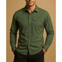 Per uomo camicia cargo Camicia da escursionismo Camicia militare Manica Lunga Collo ripiegato Maglietta Top Esterno Asciugatura Rapida Leggero Traspirante Cotone Nero Verde militare Cachi Caccia