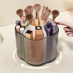 360° Rotating Makeup Brush Holder Detachable 6 Grids Cosmetics Storage Box Round Revolving Makeup Brushes Tools Organizer Box