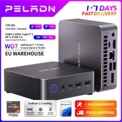 PELADN WO7 Mini PC AMD Ryzen 7 7735U (8C/16T, up to 4.75Ghz) 32GB DDR5+1TB SSD WiFi6 BT5.2 Quadruple-Display Mini Computer