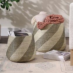 Clover Seagrass Basket, Set Of Two - Grandin Road