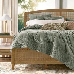 Hand Stitched Luxe Velvet Quilt - Green, Full/Queen - Grandin Road