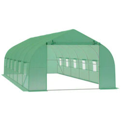 Serre de jardin Outsunny 800X300X200 cm Type tunnel avec 12 fenêtres et porte à roulettes en acier et vert Pe