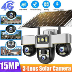 V380 Pro Solar Cameras 4G Outdoor With Three Lenses Three Screens 15MP Security Battery Operated Surveillance With PTZ Control