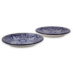 Puebla Kaleidoscope,'Artisan Crafted Blue Ceramic Luncheon Plates (Pair)'