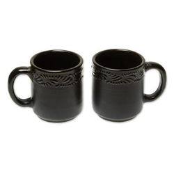 Tradition in Black,'Handmade Ceramic Mugs from Mexico (Pair)'