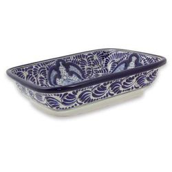 Puebla Kaleidoscope,'Artisan Crafted Blue Ceramic Serving Dish'
