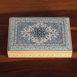 Nocturnal Petals,'Folk Art Floral Weeping Willow Wood Decorative Box in Blue'