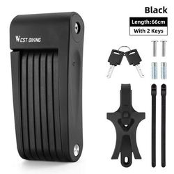 Foldable Bike Lock Heavy Duty Anti Theft Chain Lock With 3 Keys 26 In Black