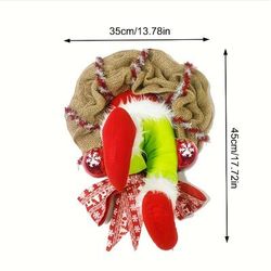 "17.72in Christmas Thief Wreath, Elf Leg, Burlap Holiday Decoration " M