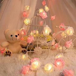 LED Rose String Lights 2M 10 Lights, Pink & White Floral Night Light For Bedroom & Garden Decor LED Rose String Lights 2M 10 Lights, Pink & White Floral Night Light For Bedroom & Garden Decor