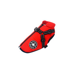 Waterproof Winter Jacket With Built In Harness Dog Coat For Cold Weather Red L