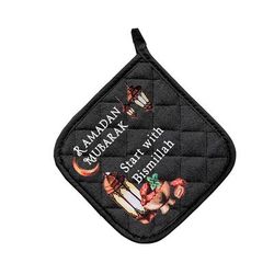 Ramadan Mubarak: Islamic Kitchen Apron & Pot Holder Set For Eid Al Fitr Kareem Suhoor & Iftar Home Decoration Gift Color: Pot Holder