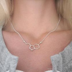 Zinc Alloy Serotonin Molecule Necklace Silver
