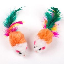 Cute Mini Soft Fleece False Mouse Cat Toys With Colorful Feathers: Funny Training Toys For Cats, Kittens, And Puppies Color: Random Colors 5PCS
