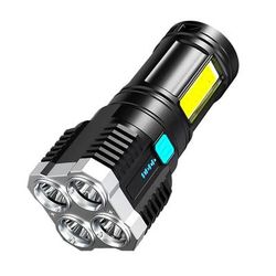 Portable USB Rechargeable LED Flashlight With COB Side Light For Outdoor Adventures Black Flashlight