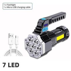 7LED High Power Rechargeable Flashlight: Lightweight Outdoor Torch With COB Side Light 7LED