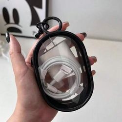 Transparent Mini Storage Bag With Zipper Multifunctional Headphone & Charger Case, Travel Accessory With Keychain black