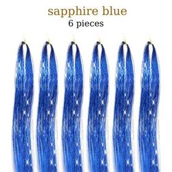 48 Inch Fairy Hair Tinsel Kit 1200 Sparkling Hair Extensions In 12 Colors sapphire Blue 48 Inches