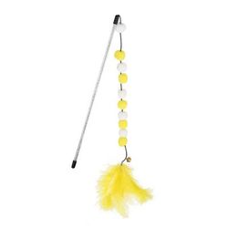 Interactive Pompom Cat Toys: Teasing Sticks, Feather Wands, Plush Balls Durable Pet Supplies For Kitten Exercise yellow