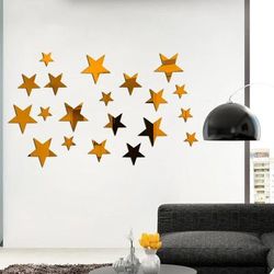 Irregular Mirror Star Wall Stickers: 3D Acrylic DEcor For Living Room, Kids Room Set Of 20pcs | Home Decoration CHOCOLATE