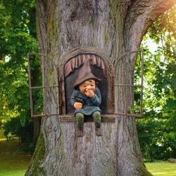 Creative Garden Elf Tree Hug Statue, Enchanting Resin Decoration For Outdoor Spaces, Courtyard, Porch, And Garden a