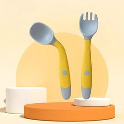 Bendable Training Soft Fork & Spoon For Infants Yellow
