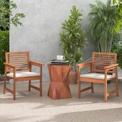 Set Of 2 Patio Solid Wood Dining Chairs With Cushions & Slatted Seat, Premium Outdoor Seating Set Of 2 Patio Solid Wood Dining Chairs With Cushions & Slatted Seat, Premium Outdoor Seating