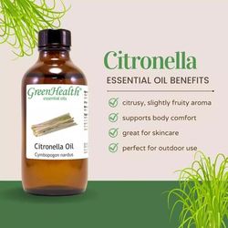 4 Fl Oz Citronella Essential Oil (100% Pure & Natural) GreenHealth 4 Fl Oz Citronella Essential Oil (100% Pure & Natural) GreenHealth