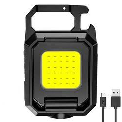 XPE Pocket Work Light: 1000LM COB LED Mini Keychain Flashlight USB Rechargeable, IPX4 Waterproof For Outdoor Camping, Dual Side 1000LM