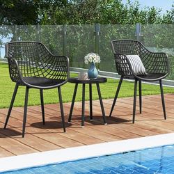 3 Piece Patio Chair Set With PP Seat & Tabletop, Outdoor Bistro Set For Porch, Backyard & Garden 3 Piece Patio Chair Set With PP Seat & Tabletop, Outdoor Bistro Set For Porch, Backyard & Garden