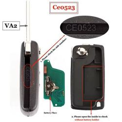 2 Button Remote Car Key Fob Replacement With 434Mhz Frequency ask peugeot va2 Ce0523
