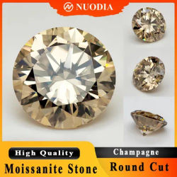 Champagne Round Cut Moissanite Stone With Certificate 0.5-5.0ct Certified Moissanite Loose Gemstone Positive Pass Tester GRA VVS
